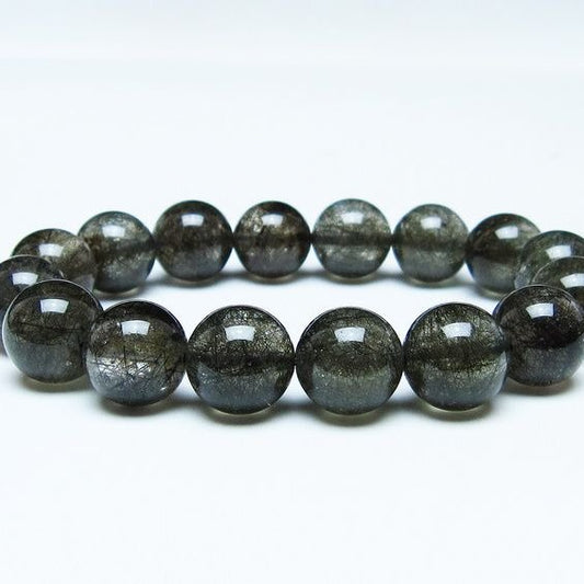 ブラックルチルクォーツ ブレスレット 13mm ブラックトルマリン トルマリネイテッドクォーツ 一点物 メール便可 [M便 1/10] 111-47117