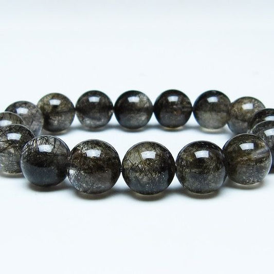 ブラックルチルクォーツ ブレスレット 14mm ブラックトルマリン トルマリネイテッドクォーツ 一点物 メール便可 [M便 1/10] 111-47120