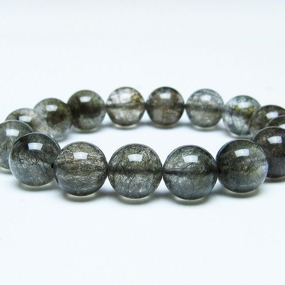 ブラックルチルクォーツ ブレスレット 13mm ブラックトルマリン トルマリネイテッドクォーツ 一点物 メール便可 [M便 1/10] 111-47121