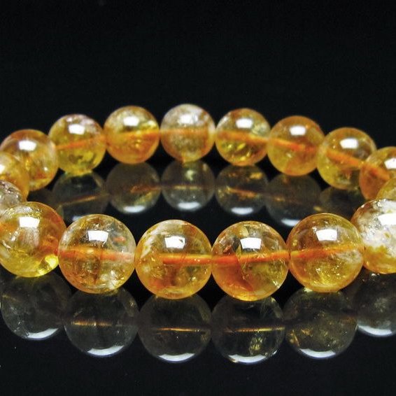 シトリン ブレスレット 虹入り 12mm シトリンクォーツ ブレスメール便可 一点物 111-50439