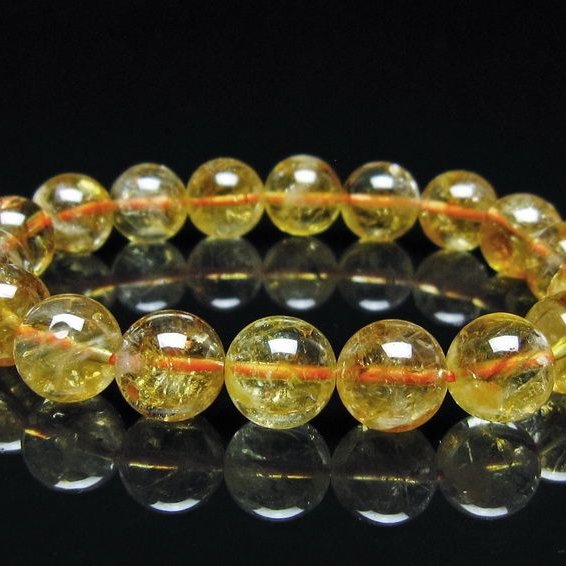 シトリン ブレスレット 虹入り 9mm シトリンクォーツ ブレスメール便可 一点物 111-50478