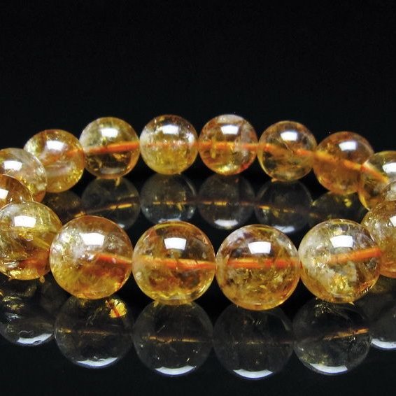 シトリン ブレスレット 虹入り 12mm シトリンクォーツ ブレスメール便可 一点物 111-50482