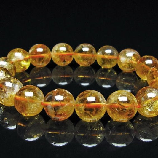 シトリン ブレスレット 虹入り 12mm シトリンクォーツ ブレスメール便可 一点物 111-50492