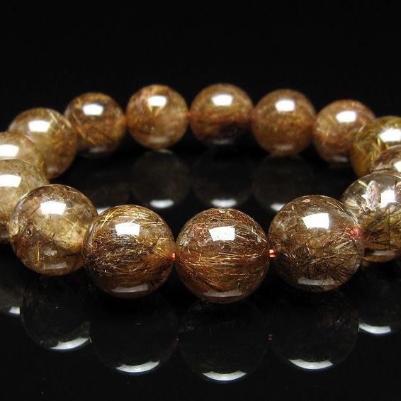 ルチルクォーツ ブレスレット 14mm ブロンズルチル ブレス  一点物 111-50715