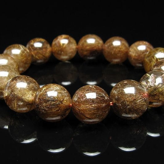 ルチルクォーツ ブレスレット 14mm ブロンズルチル ブレス  一点物 111-50715