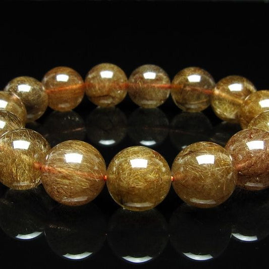 ルチルクォーツ ブレスレット 15mm ブロンズルチル ブレス  一点物 111-50766