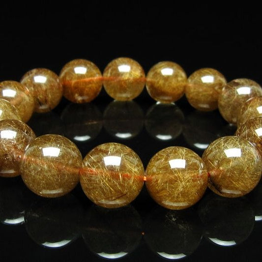 ルチルクォーツ ブレスレット 15mm ブロンズルチル ブレス  一点物 111-50774