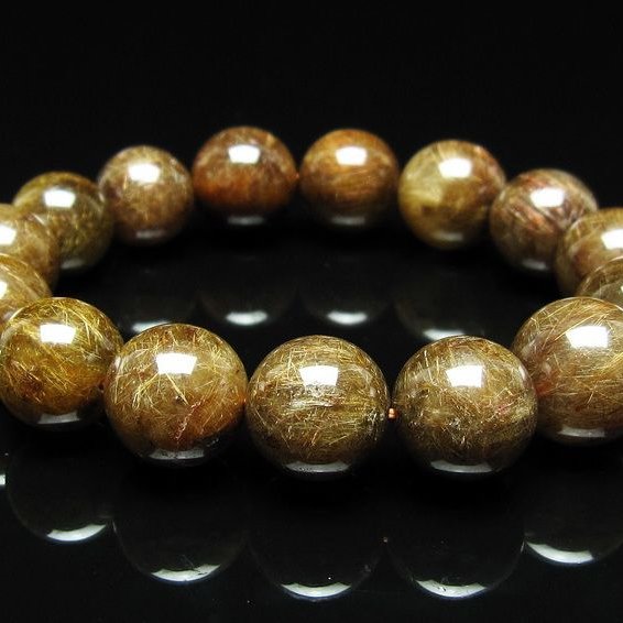 ルチルクォーツ ブレスレット 14mm ブロンズルチル ブレス  一点物 111-50794