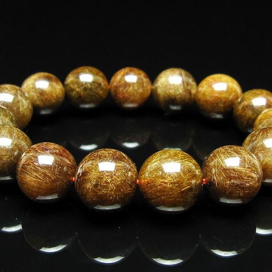 ルチルクォーツ ブレスレット 14mm ブロンズルチル ブレス  一点物 111-50795