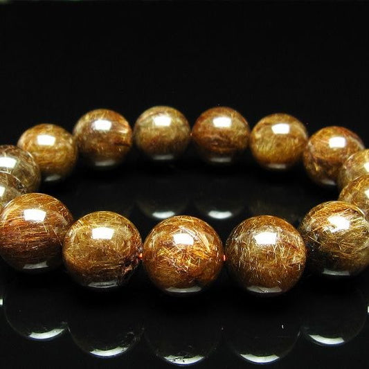 ルチルクォーツ ブレスレット 14mm ブロンズルチル ブレス  一点物 111-50796