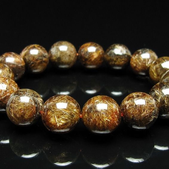 ルチルクォーツ ブレスレット 14mm ブロンズルチル ブレス  一点物 111-50821