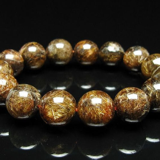 ルチルクォーツ ブレスレット 14mm ブロンズルチル ブレス  一点物 111-50821