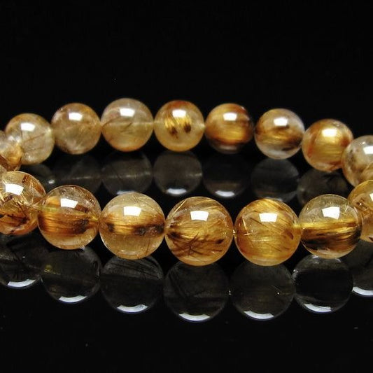 ルチルクォーツ ブレスレット 12mm タイチンルチル ブレス ブラウンゴールド 一点物 111-54602
