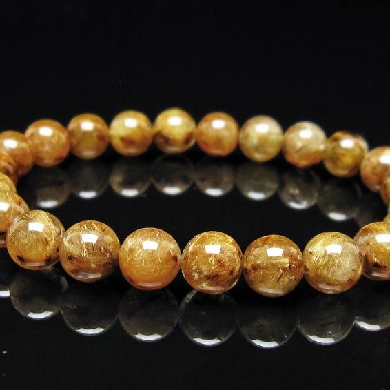 ルチルクォーツ ブレスレット 8mm タイチンルチル ブレス ブラウンゴールド 一点物 111-54654