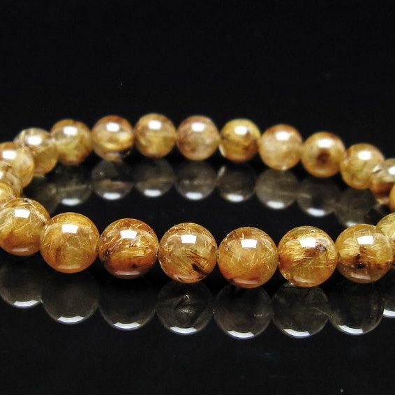 ルチルクォーツ ブレスレット 8mm タイチンルチル ブレス ブラウンゴールド 一点物 111-54685