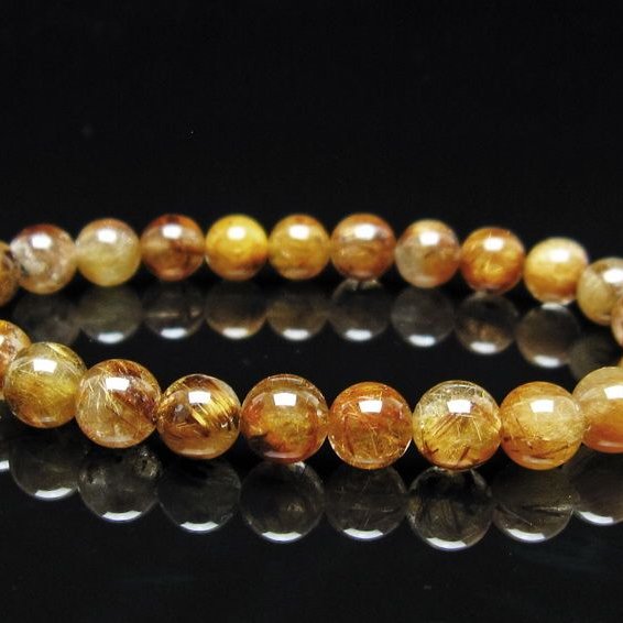 ルチルクォーツ ブレスレット 8mm タイチンルチル ブレス ブラウンゴールド 一点物 111-54686