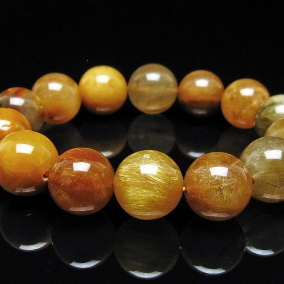 ルチルクォーツ ブレスレット 16mm ゴールドルチル ブロンズルチル 一点物 111-54860