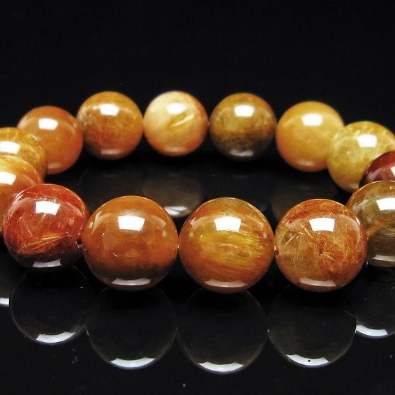 ルチルクォーツ ブレスレット 15mm ゴールドルチル ブロンズルチル 一点物 111-54908