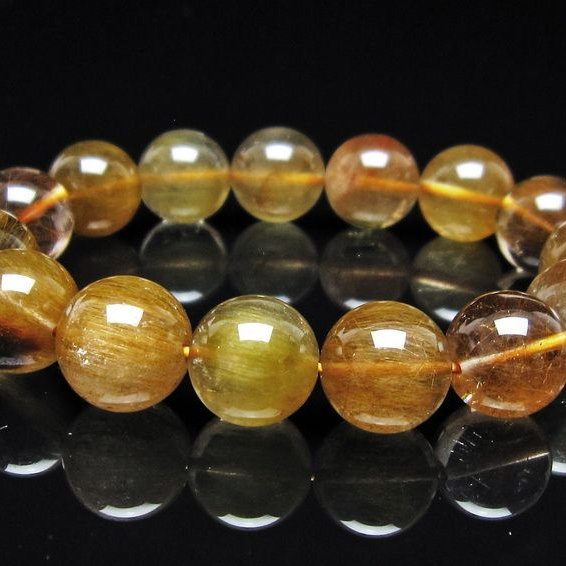ルチルクォーツ ブレスレット 15mm ゴールドルチル ブロンズルチル 一点物 111-54931