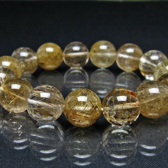 ルチルクォーツ ブレスレット 14mm プラチナルチル ブレス 一点物 111-55046
