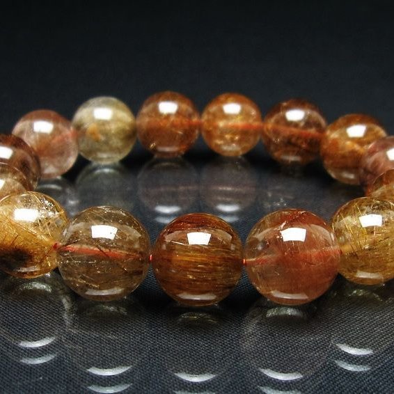 プラチナルチル ブレスレット 14mm レッド ルチルクォーツ 一点物 111-55178