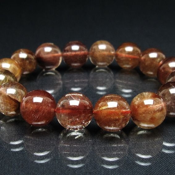 プラチナルチル ブレスレット 13mm レッド ルチルクォーツ 一点物 111-55185