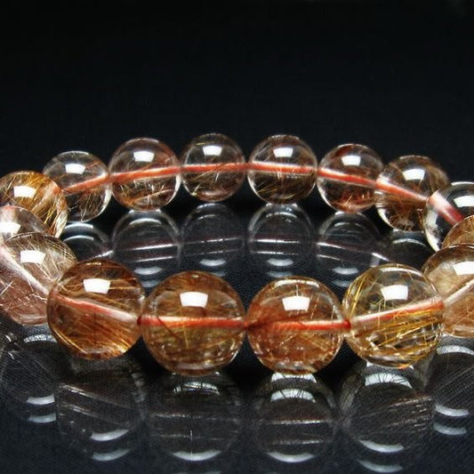 プラチナルチル ブレスレット 14mm レッド ルチルクォーツ 一点物 111-55186