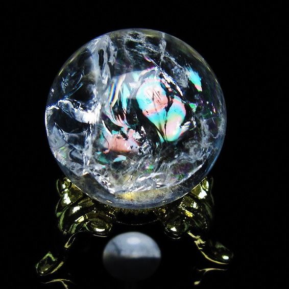 アイリスクォーツ 水晶 丸玉 虹入り 25mm 水晶玉 置物 スフィア 141-6909