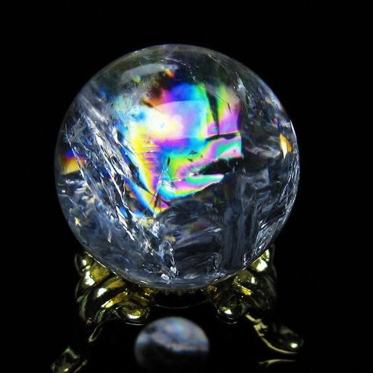 アイリスクォーツ 水晶 丸玉 虹入り 26mm 水晶玉 置物 スフィア 141-6915