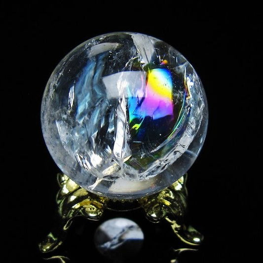 アイリスクォーツ 水晶 丸玉 虹入り 28mm 水晶玉 置物 スフィア 141-6922