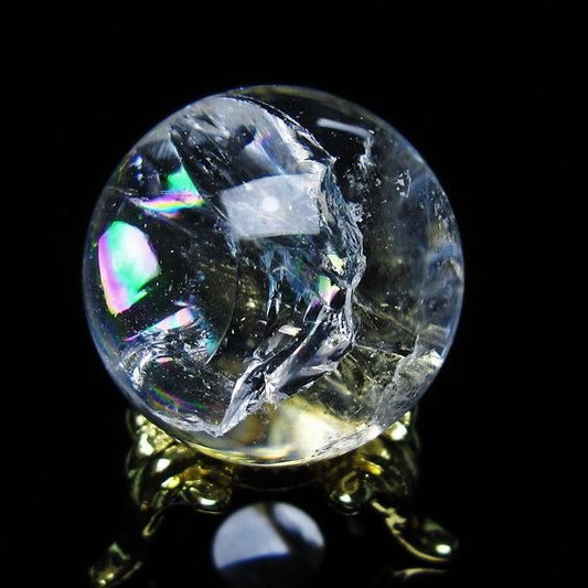 アイリスクォーツ 水晶 丸玉 虹入り 28mm 水晶玉 置物 スフィア 141-6923