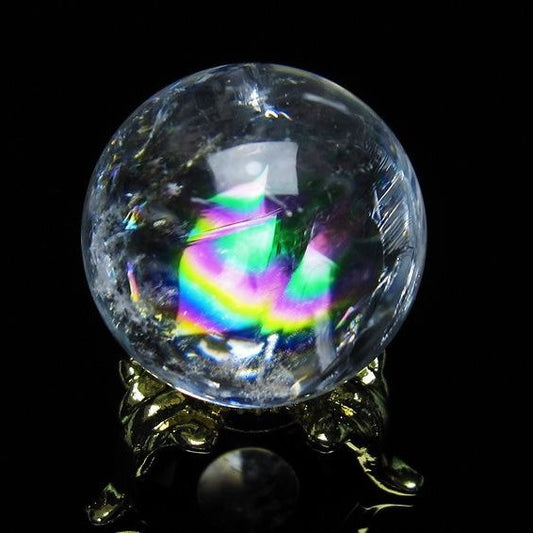アイリスクォーツ 水晶 丸玉 虹入り 28mm 水晶玉 置物 スフィア 141-6925