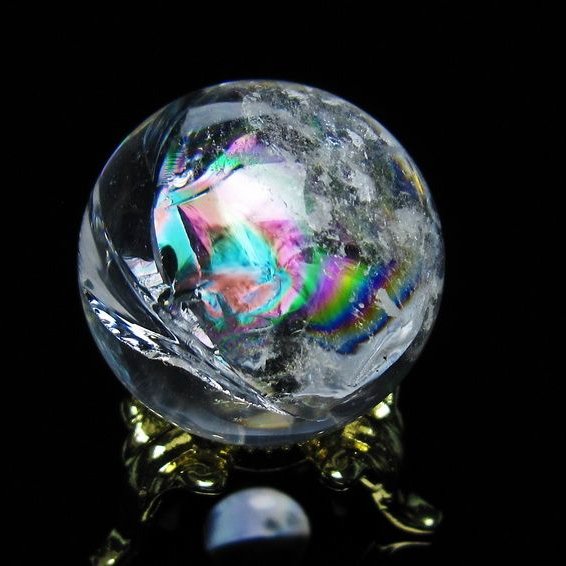 アイリスクォーツ 水晶 丸玉 虹入り 28mm 水晶玉 置物 スフィア 141-6926