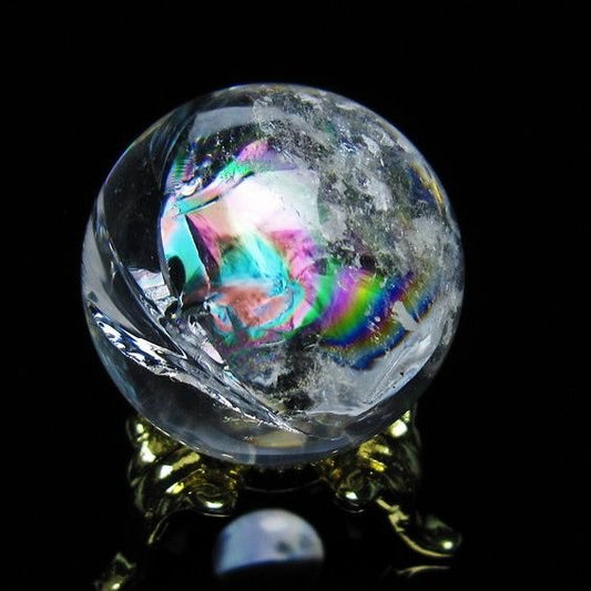 アイリスクォーツ 水晶 丸玉 虹入り 28mm 水晶玉 置物 スフィア 141-6926