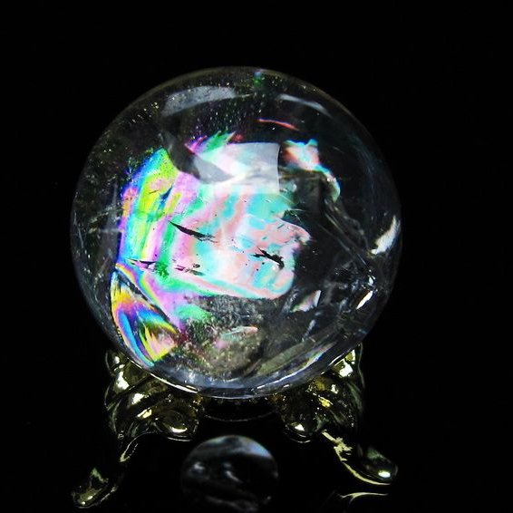 アイリスクォーツ 水晶 丸玉 虹入り 28mm 水晶玉 置物 スフィア 141-6929
