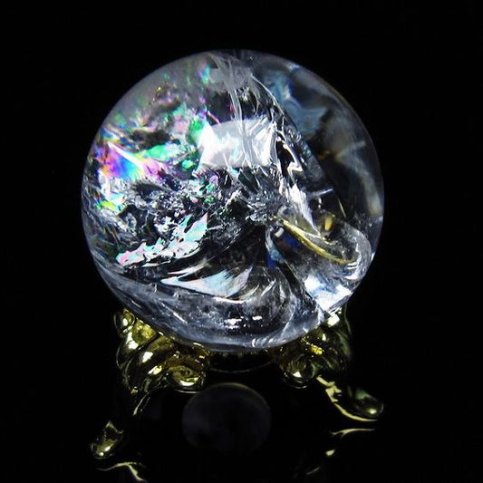 アイリスクォーツ 水晶 丸玉 虹入り 28mm 水晶玉 置物 スフィア 141-6931