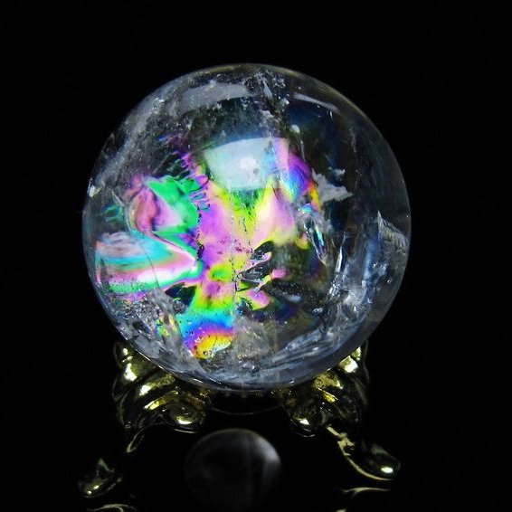アイリスクォーツ 水晶 丸玉 虹入り 28mm 水晶玉 置物 スフィア 141-6932