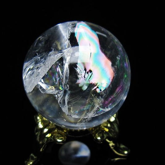 アイリスクォーツ 水晶 丸玉 虹入り 28mm 水晶玉 置物 スフィア 141-6933