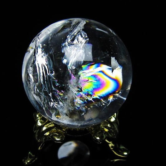 アイリスクォーツ 水晶 丸玉 虹入り 28mm 水晶玉 置物 スフィア 141-6935