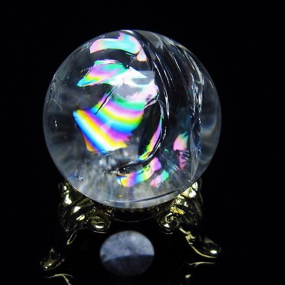 アイリスクォーツ 水晶 丸玉 虹入り 27mm 水晶玉 置物 スフィア 141-6942