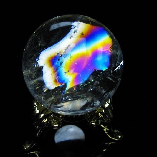 アイリスクォーツ 水晶 丸玉 虹入り 27mm 水晶玉 置物 スフィア 141-6947