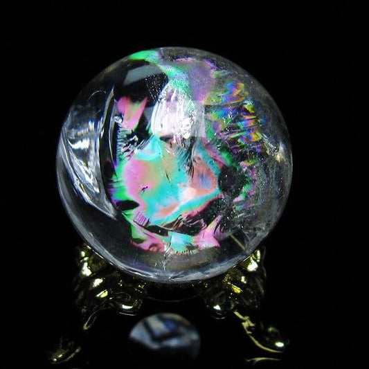 アイリスクォーツ 水晶 丸玉 虹入り 27mm 水晶玉 置物 スフィア 141-6953