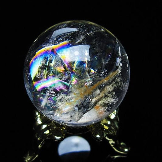 アイリスクォーツ 水晶 丸玉 虹入り 27mm 水晶玉 置物 スフィア 141-6957
