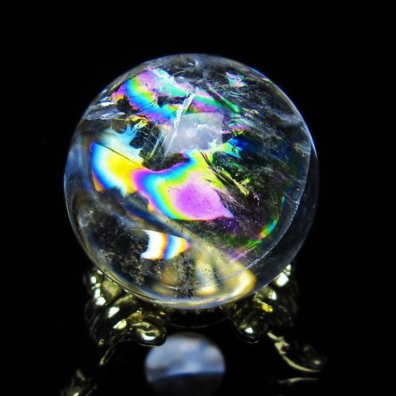 アイリスクォーツ 水晶 丸玉 虹入り 26mm 水晶玉 置物 スフィア 141-6974