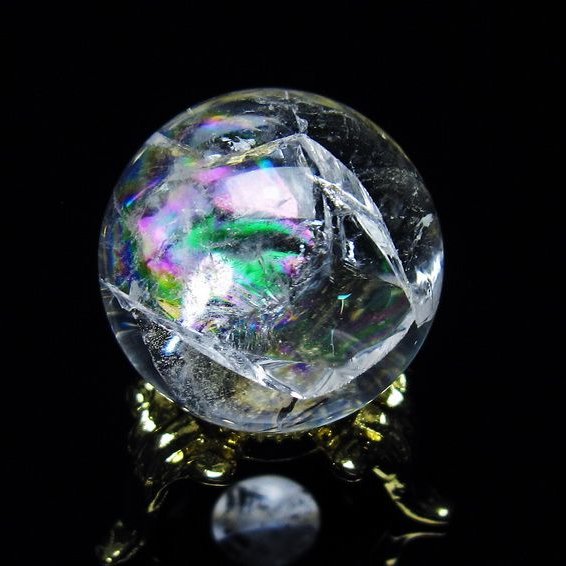 アイリスクォーツ 水晶 丸玉 虹入り 26mm スフィア 置物 水晶玉 一点物 141-6976