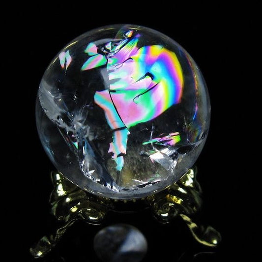アイリスクォーツ 水晶 丸玉 虹入り 25mm スフィア 置物 水晶玉 一点物 141-6990