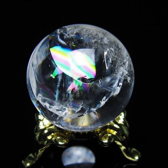 アイリスクォーツ 水晶 丸玉 虹入り 25mm スフィア 置物 水晶玉 一点物 141-6993