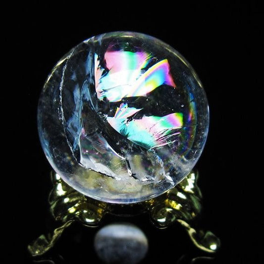 アイリスクォーツ 水晶 丸玉 虹入り 25mm スフィア 置物 水晶玉 一点物 141-7002