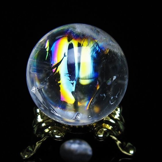 アイリスクォーツ 水晶 丸玉 虹入り 25mm スフィア 置物 水晶玉 一点物 141-7005