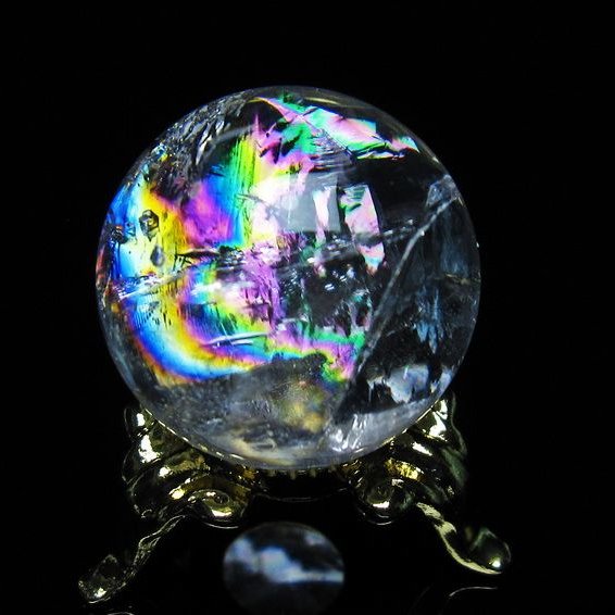 アイリスクォーツ 水晶 丸玉 虹入り 25mm スフィア 置物 水晶玉 一点物 141-7014